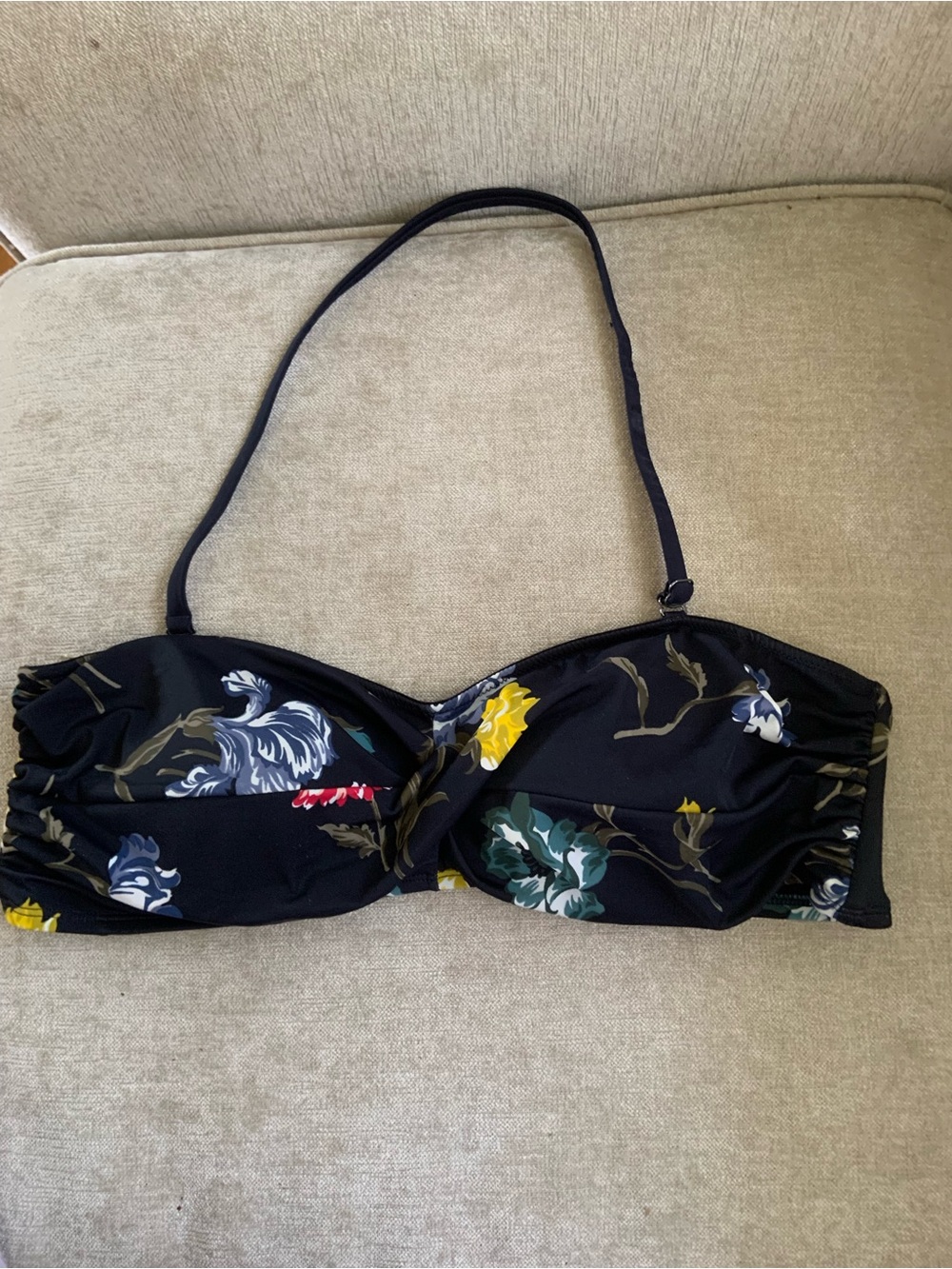 Joe Fresh Black Floral Bandeau Bikini Top with Removable Strap